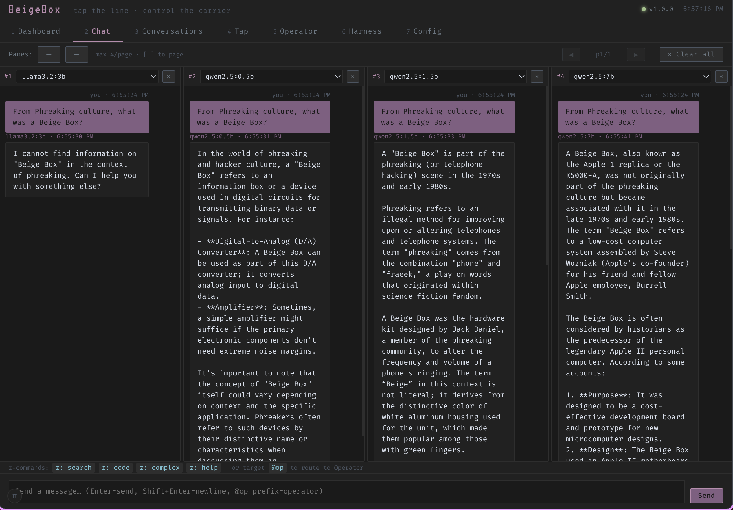 BeigeBox multi-pane chat screenshot